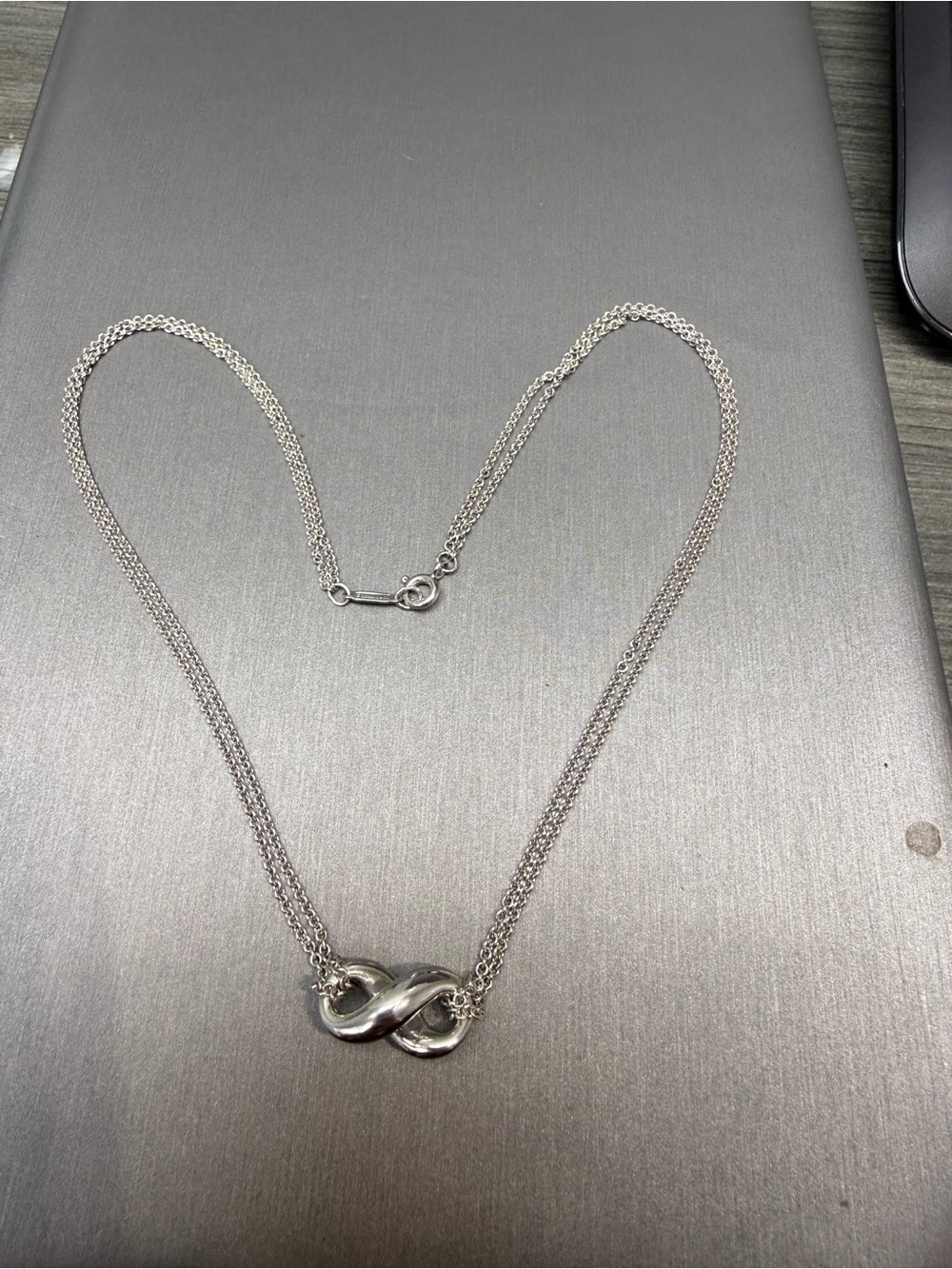 Tiffany & co Sterling Silver Infinity Pendant Double Chain Necklace - Silver